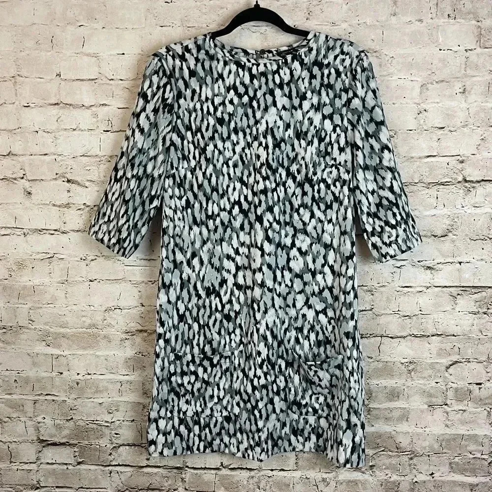 Banana Republic Women's Size 4 3/4 Sleeve Black White Gray Dress Pockets Poly BR